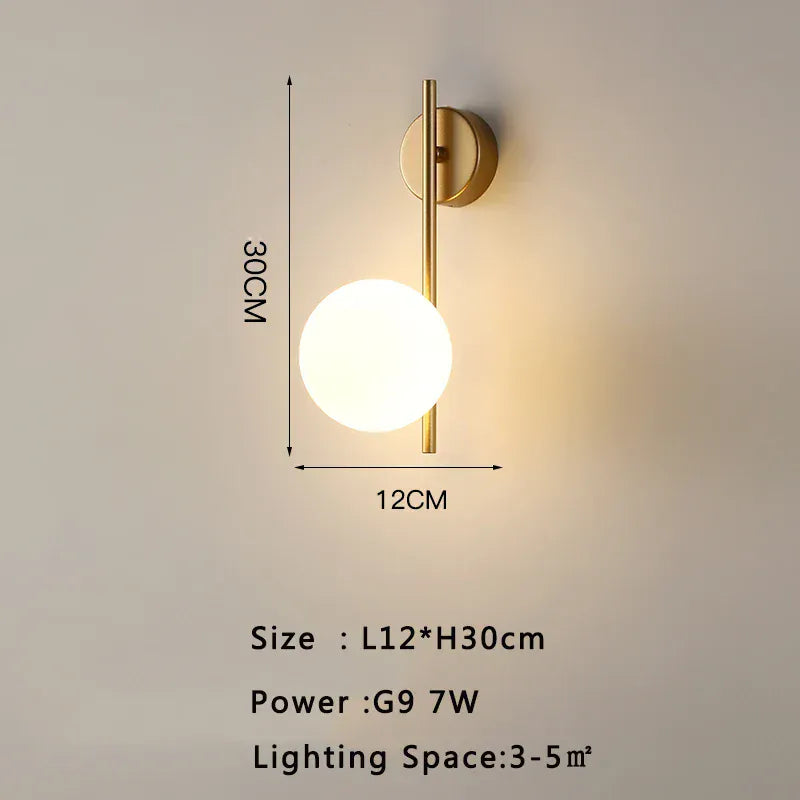 Nøordka Light Wall Light Fixtures B Gold / Neutral Light Contemporary Glass Ball Wall Sconce In Gold or Black Accent