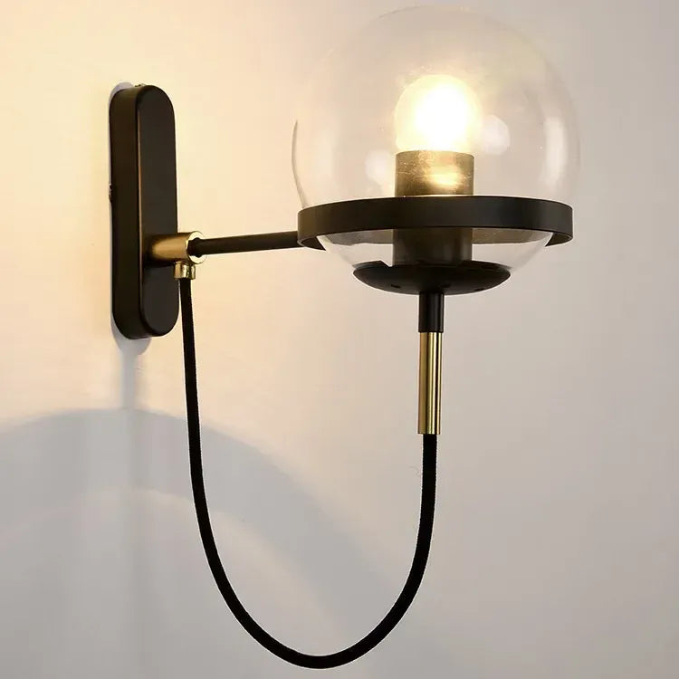 Nøordka Light Wall Light Fixtures Black Clear Modern Globe Indoor Wall Lamp Light Fixture
