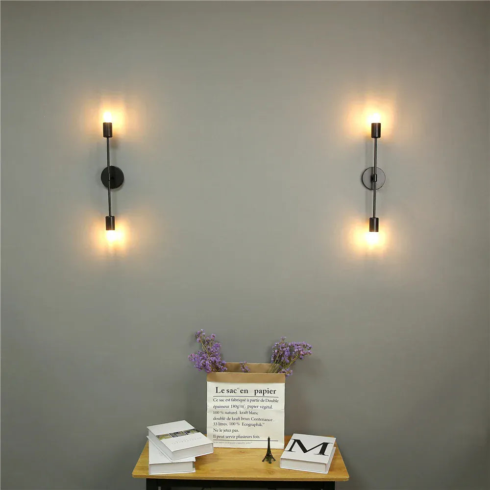 Nøordka Light Wall Light Fixtures Black Iron Frame Double Head Indoor Wall Light Fixture