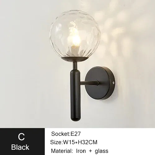 Nøordka Light Wall Light Fixtures C Black Nordic Modern Glass Ball Wall Lamp Light Fixture
