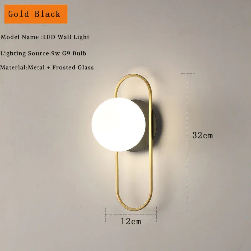 Nøordka Light Wall Light Fixtures Modern Black &amp; Gold Glass Ball Indoor Wall Sconces