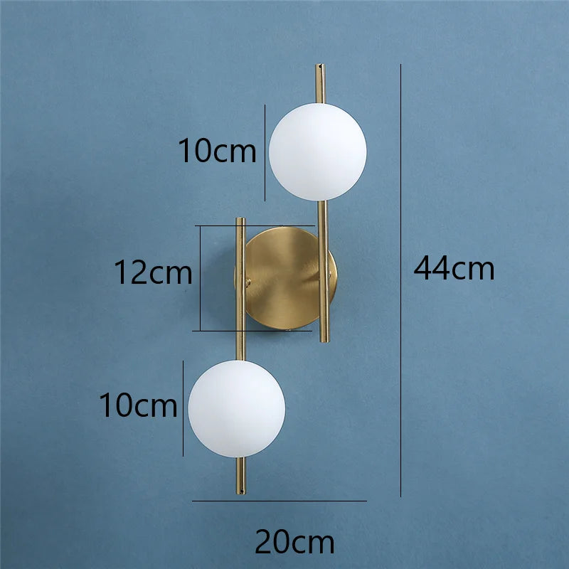 Nøordka Light Wall Light Fixtures Modern Golden Wall Lights with Milky Glass Round Ball