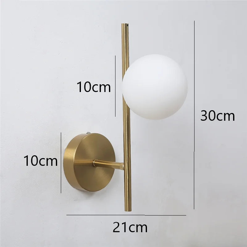 Nøordka Light Wall Light Fixtures Modern Golden Wall Lights with Milky Glass Round Ball
