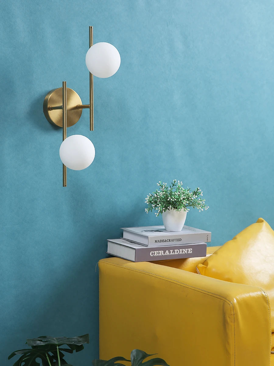 Nøordka Light Wall Light Fixtures Modern Golden Wall Lights with Milky Glass Round Ball