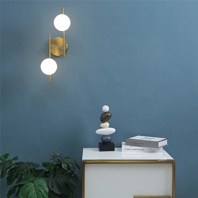 Nøordka Light Wall Light Fixtures Modern Golden Wall Lights with Milky Glass Round Ball