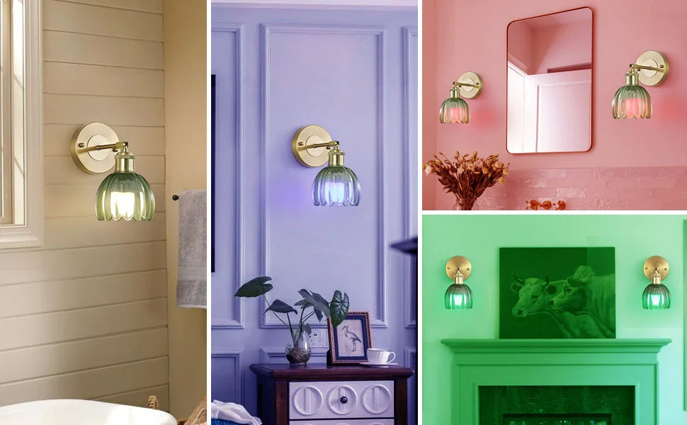 Nøordka Light Wall Light Fixtures Retro Petal Glass Wall Lamp With Remote Control &amp; Rechargeable Bulb