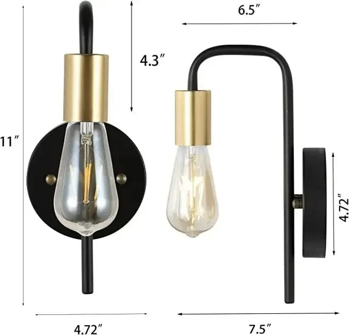 Nøordka Light Wall Light Fixtures Simple Nordic Energy Effecient Black & Gold Iron Wall Light
