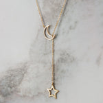 Load image into Gallery viewer, Moon and Star Lariat Style Necklace
