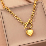 Load image into Gallery viewer, Paperclip Chain Circle Lock Heart Pendant Necklace
