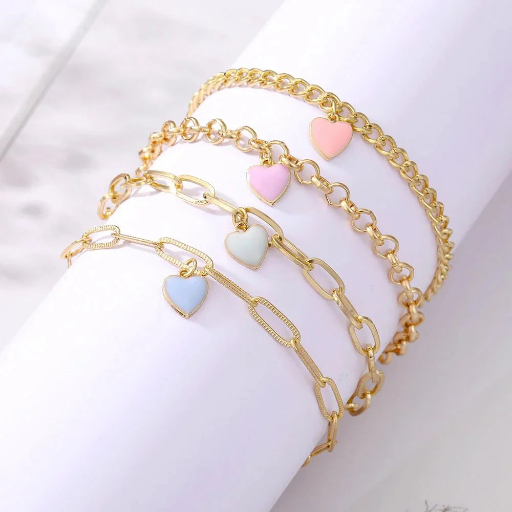 Pastel heart bracelet stack
