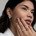 Load image into Gallery viewer, Pearl Flower and Crystal Tassel Earrings
