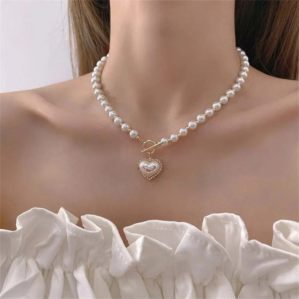 Pearl heart clasp choker necklace 606959