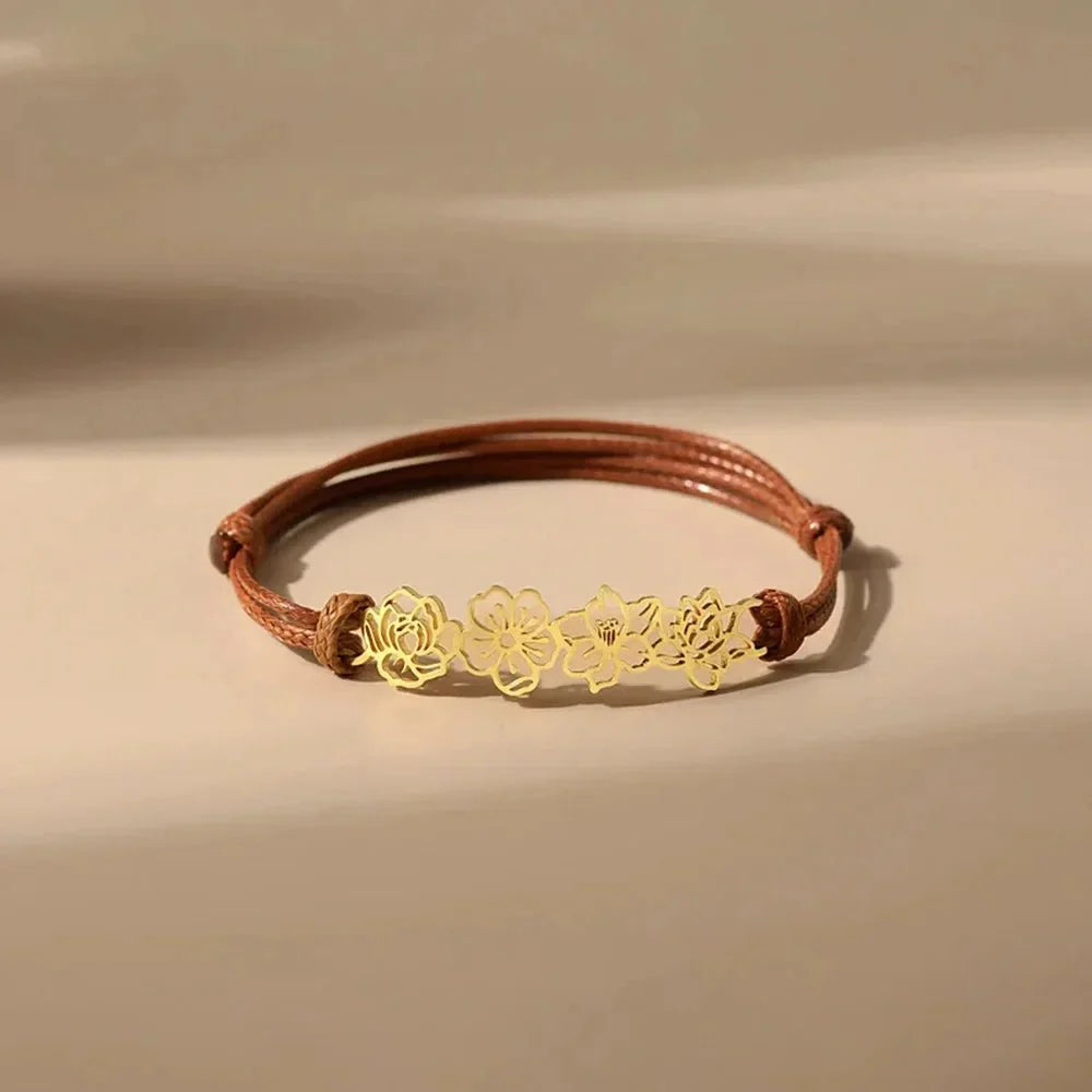 Personalized Birth Flower Rope Bracelet