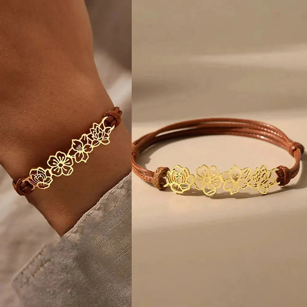 Personalized Birth Flower Rope Bracelet
