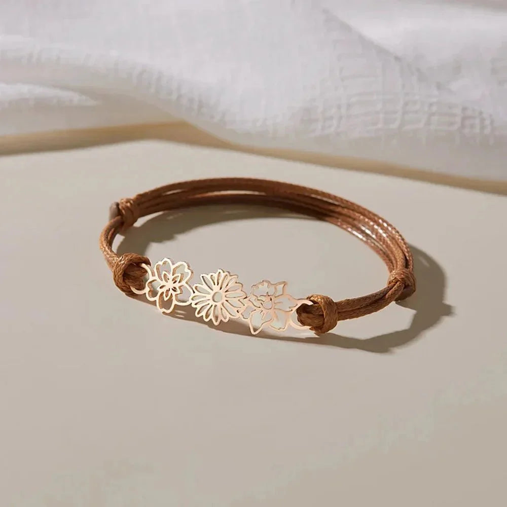 Personalized Birth Flower Rope Bracelet