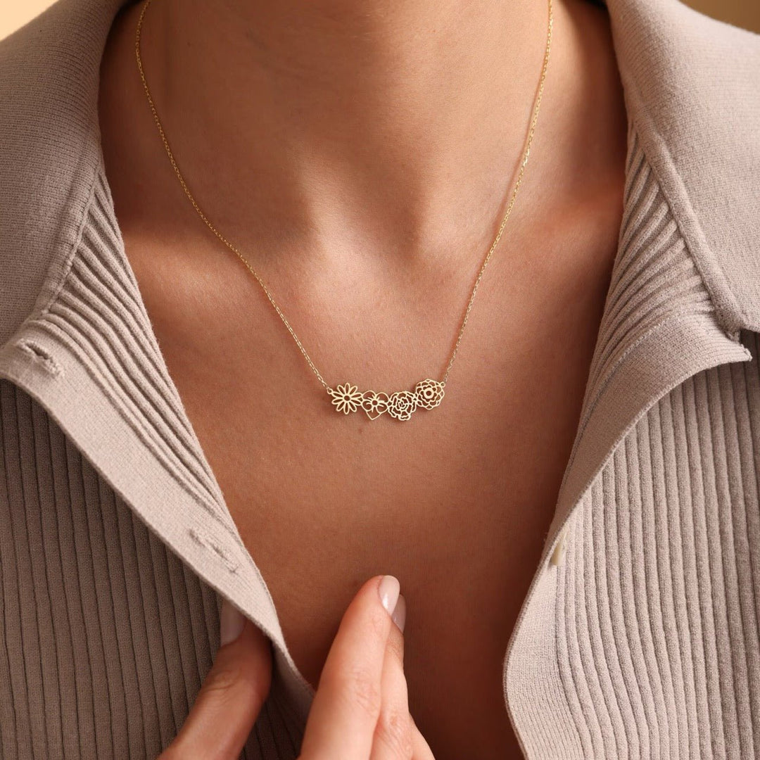 Personalized Birth Flower Chain Bracelet & Necklace