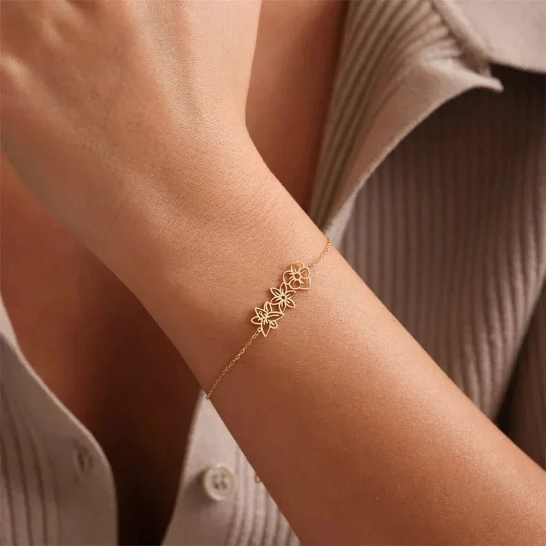 Personalized birth flower chain bracelet & necklace