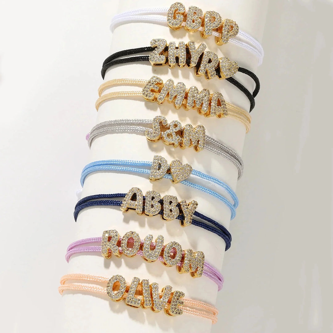 Personalized Bubble Diamond Name Layered Rope Bracelet