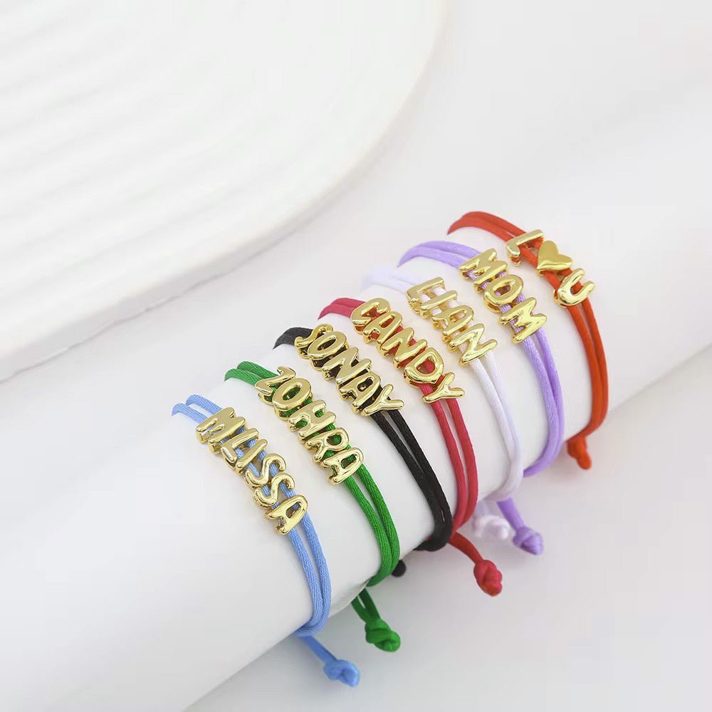 Personalized bubble name layered rope bracelet