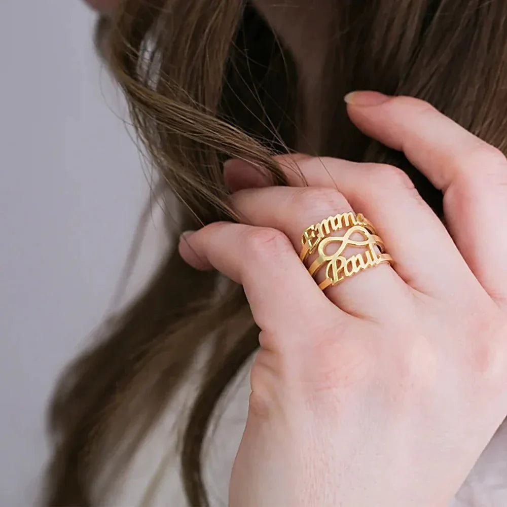 Personalized double name infinity ring 697811