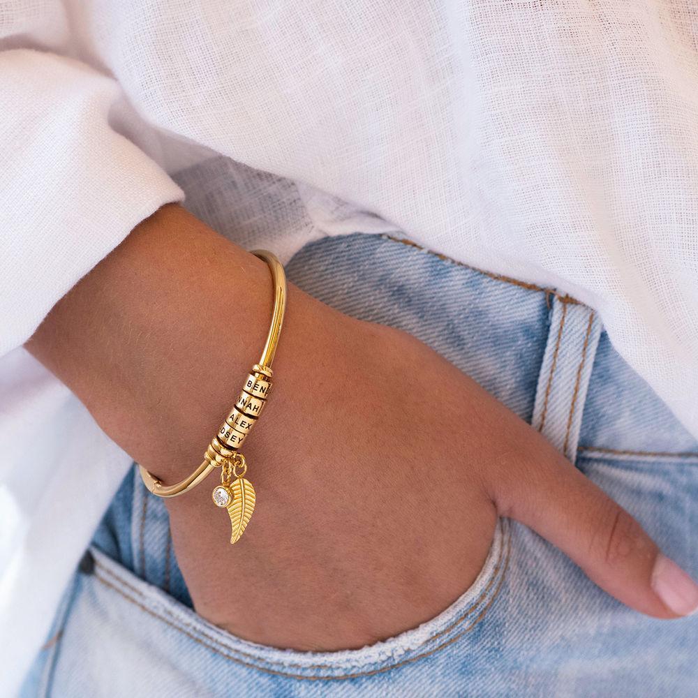 Personalized leaf birthstone name family bangle bracelet 407135