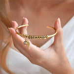 Load image into Gallery viewer, Personalized Leaf Birthstone &amp; Name Family Bangle Bracelet
