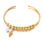 Load image into Gallery viewer, Personalized Leaf Birthstone &amp; Name Family Bangle Bracelet
