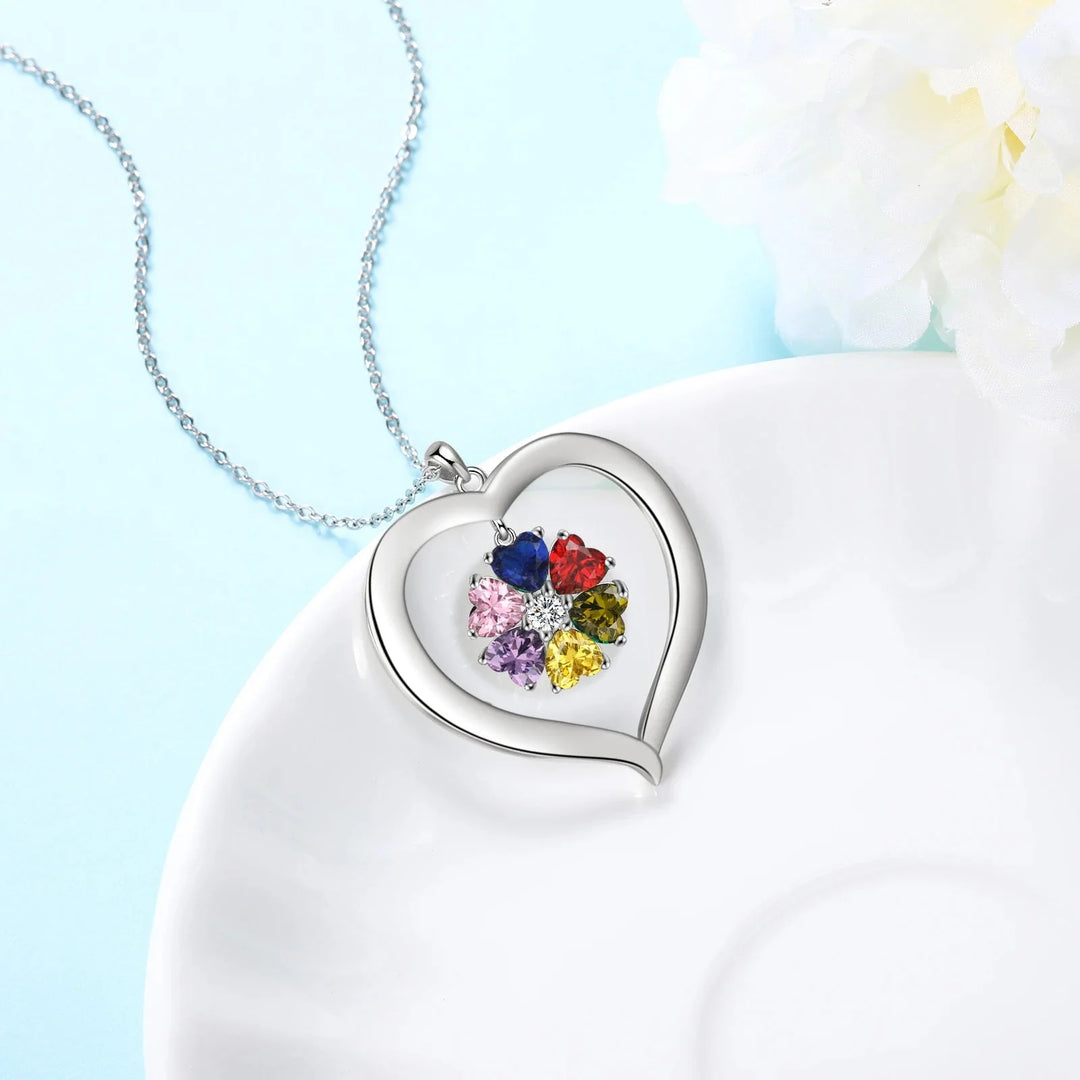 Personalized Names & Birthstones Heart Pendant Necklace