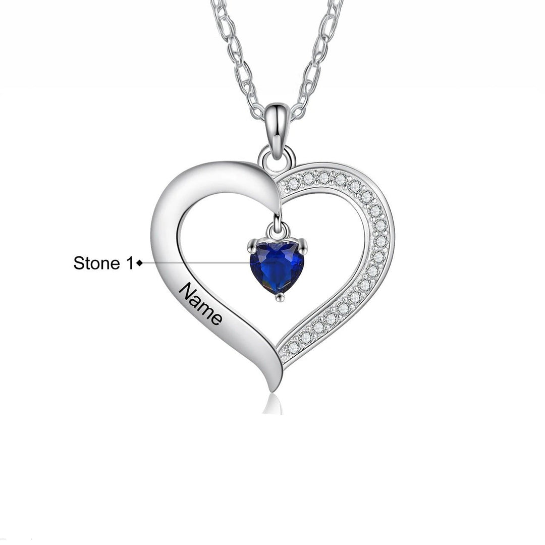 Personalized Names & Birthstones Heart Pendant Necklace