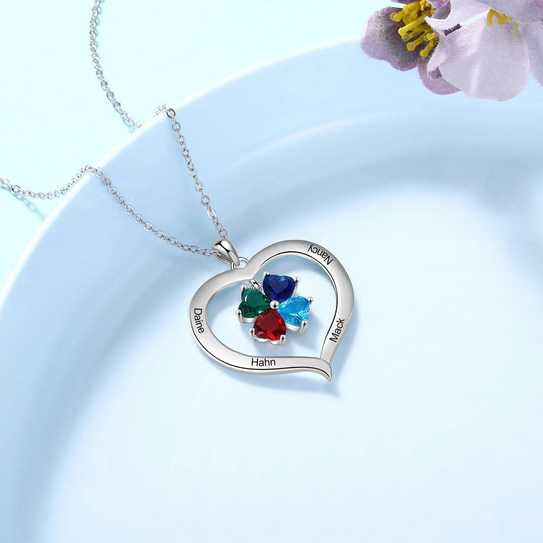 Personalized Names & Birthstones Heart Pendant Necklace