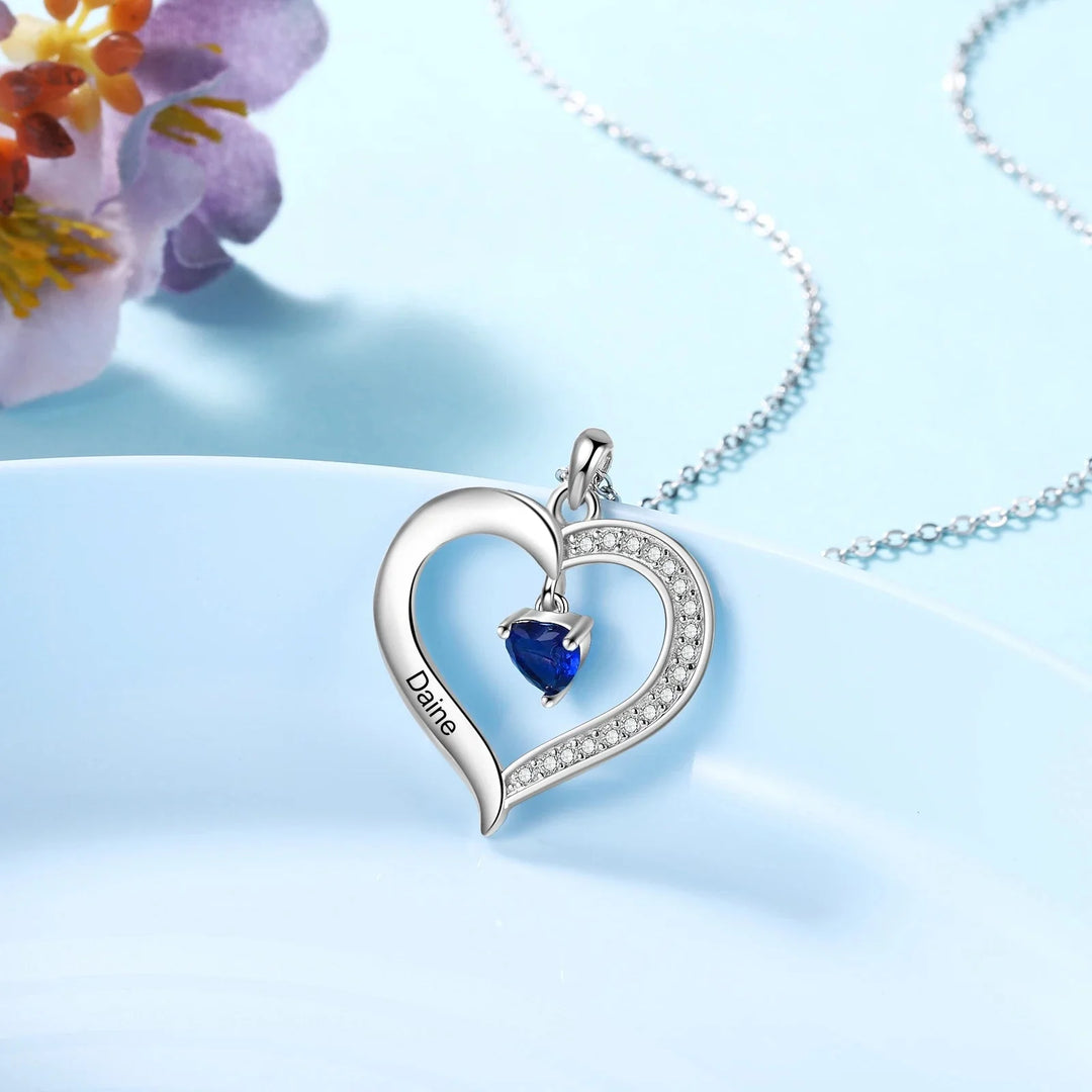 Personalized Names & Birthstones Heart Pendant Necklace