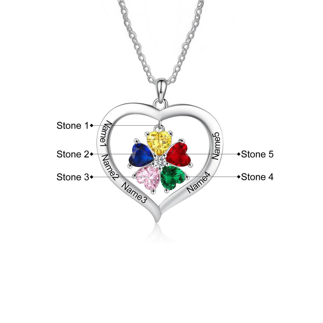Personalized Names & Birthstones Heart Pendant Necklace
