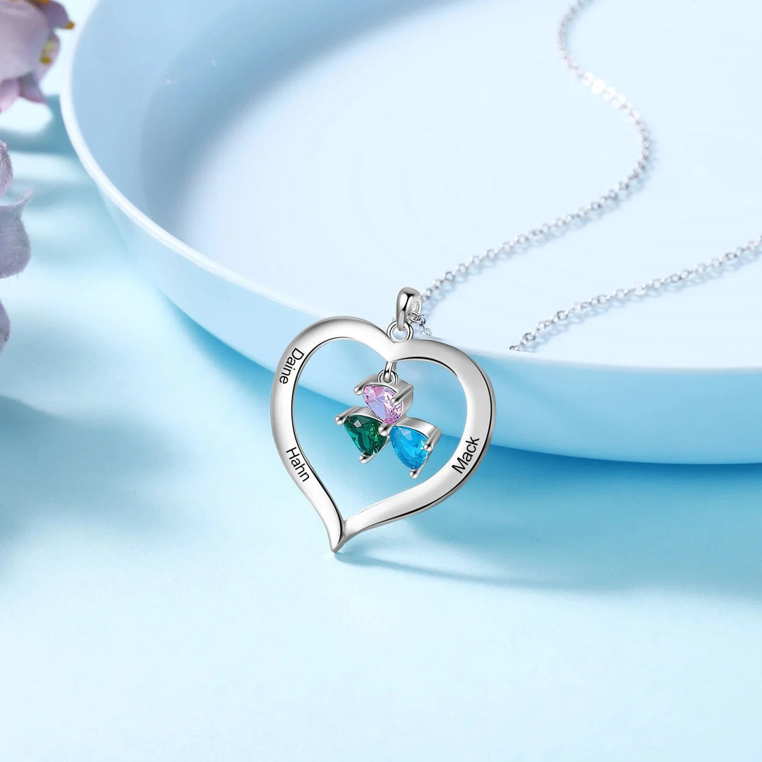 Personalized Names & Birthstones Heart Pendant Necklace