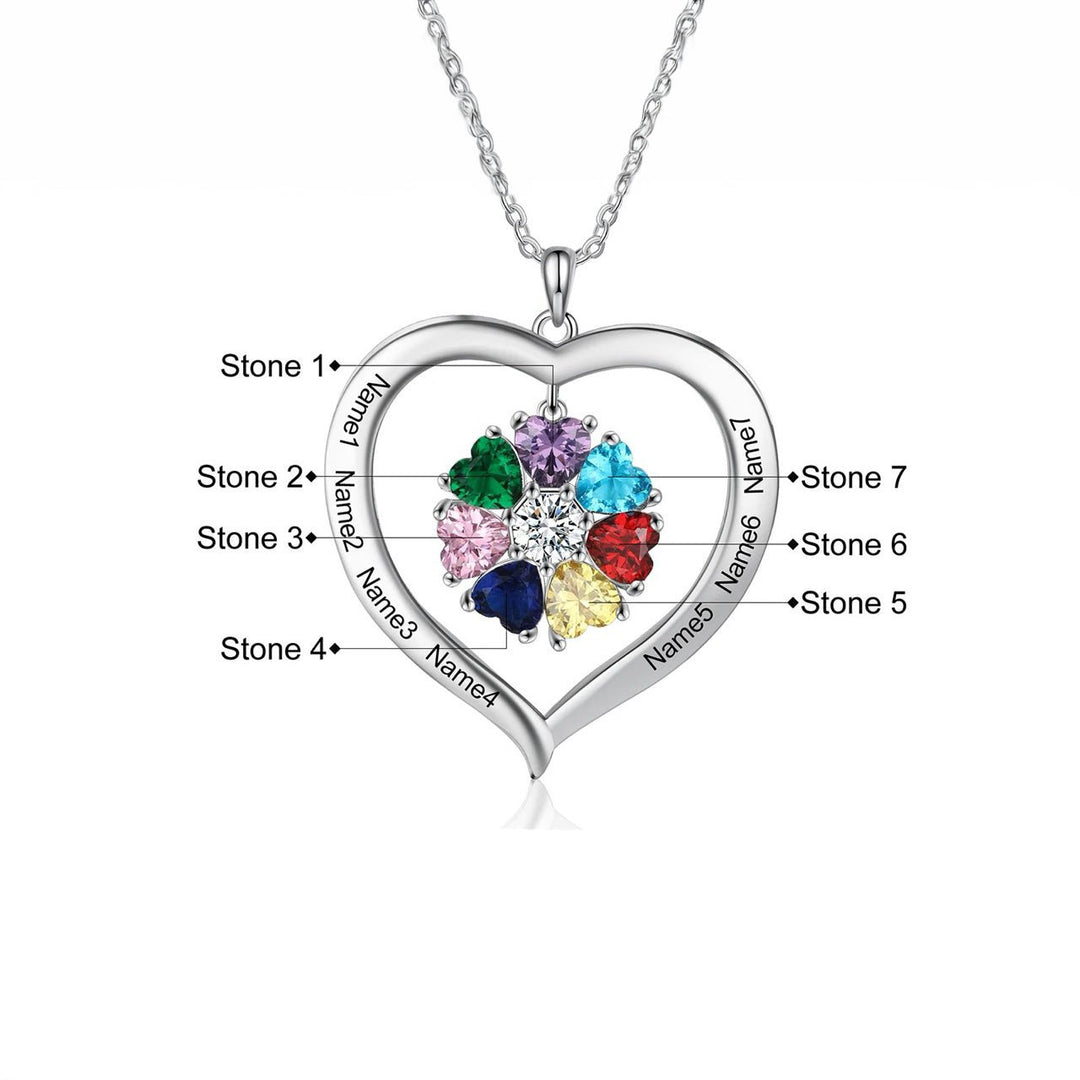 Personalized Names & Birthstones Heart Pendant Necklace