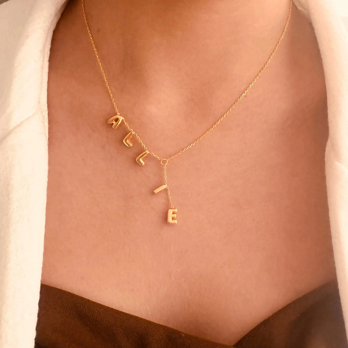 Personalized name bubble lariat necklace 268853