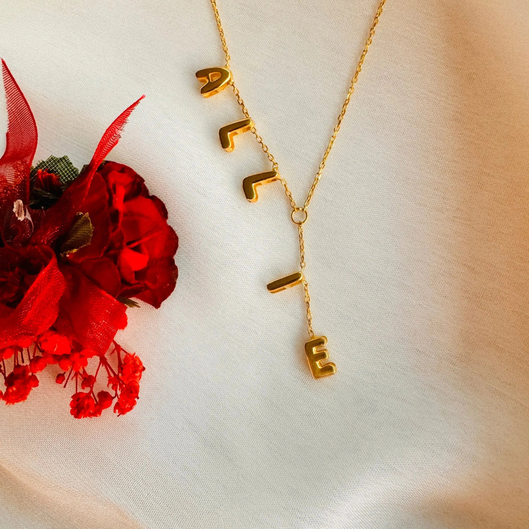 Dainty Bubble Lariat Name Necklace