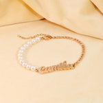 Load image into Gallery viewer, Personalized Name Pearl Figaro Chain Bracelet

