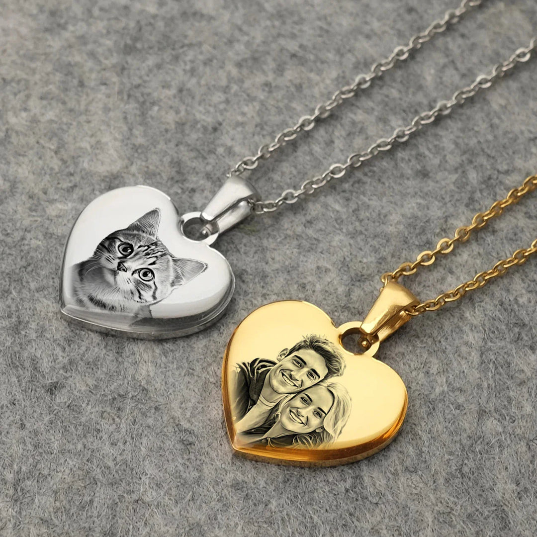 Custom Photo & Text Engraved Heart Necklace