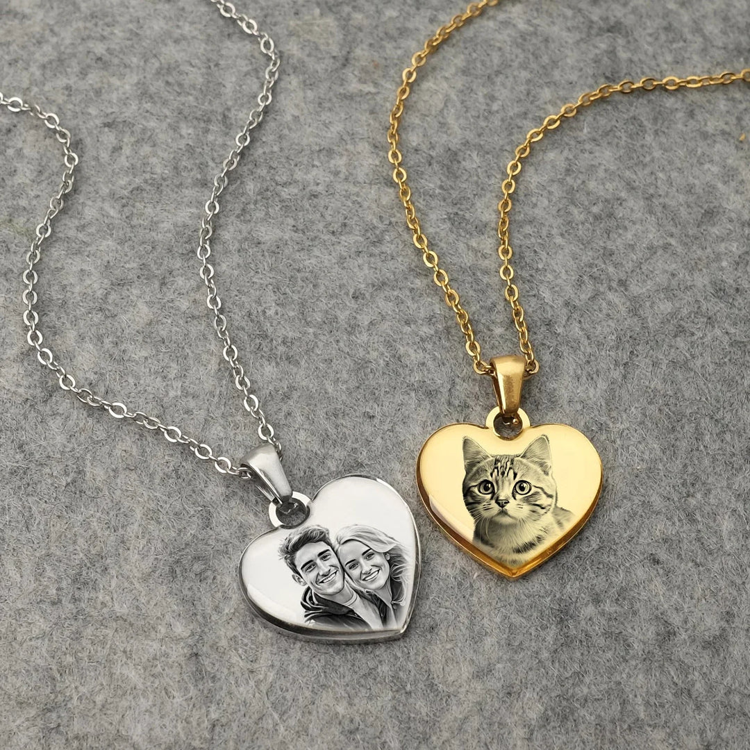 Custom Photo & Text Engraved Heart Necklace