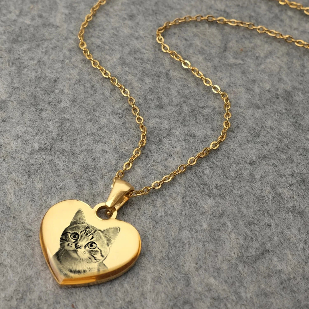 Custom Photo & Text Engraved Heart Necklace