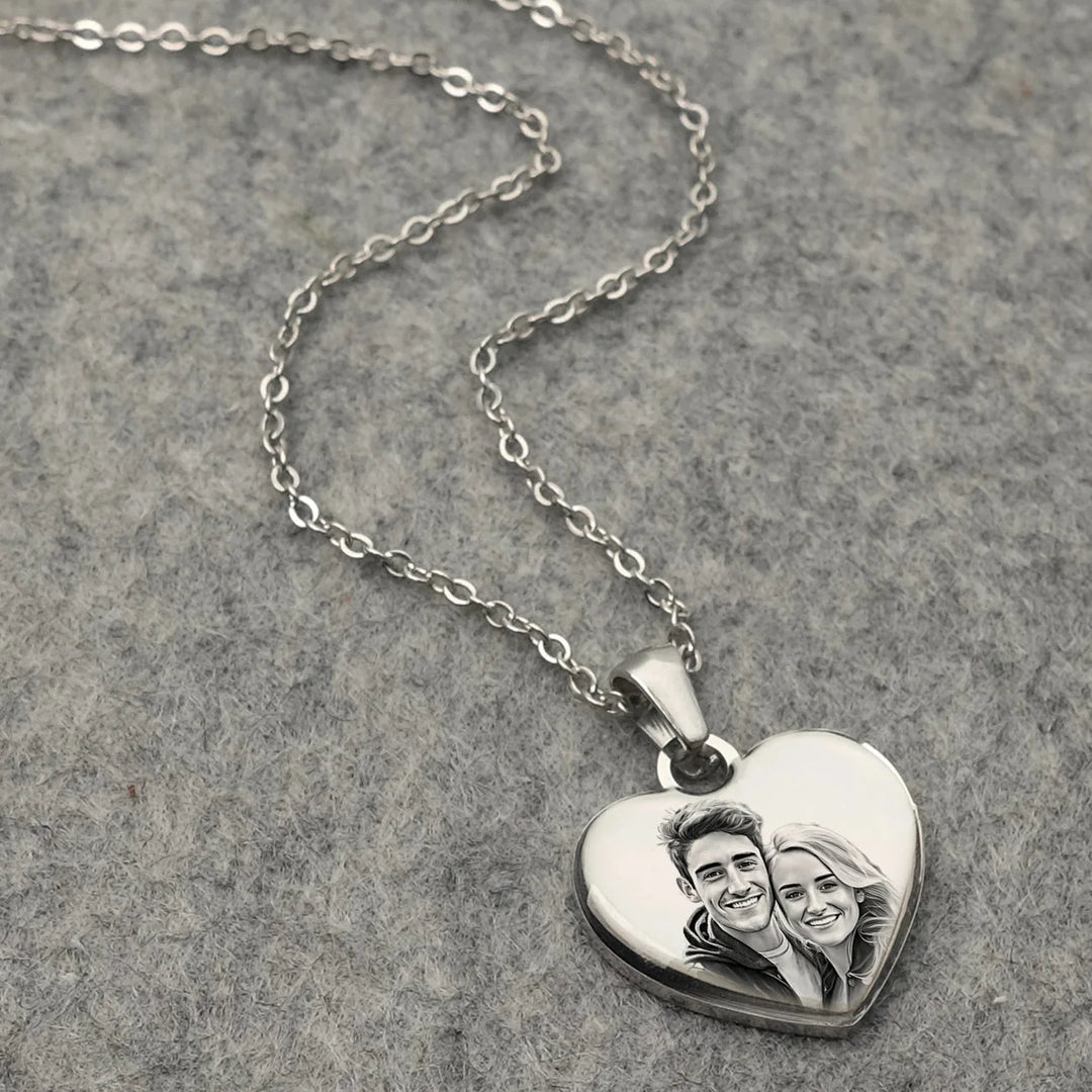 Custom Photo & Text Engraved Heart Necklace