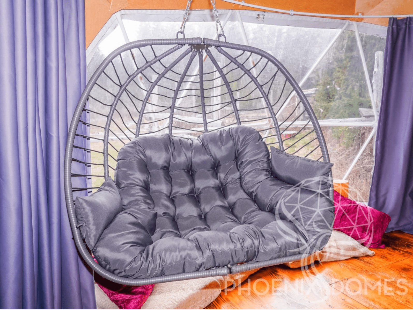 PHOENIX DOMES Basket Chair - Dark Grey - Double Hanging Chair for Phoenix Domes Geodesic Dome
