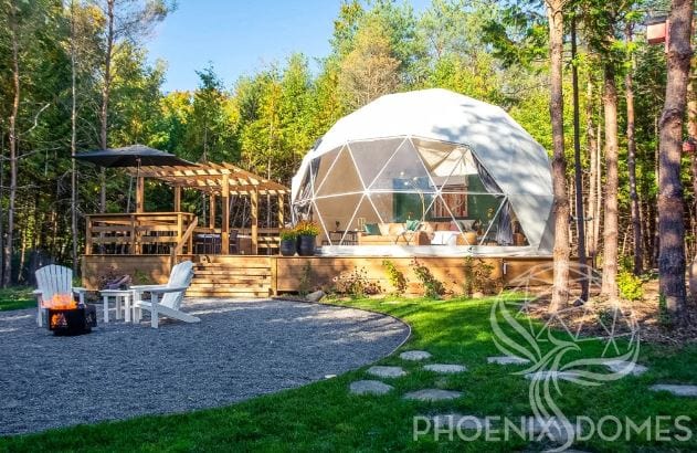 PHOENIX DOMES Geodesic Domes White Phoenix Domes - Heavy Frame 4 Season Glamping Package Dome - 26&#39;/8m