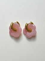 Load image into Gallery viewer, Flower Charm Pink Donut Hoop Earrings
