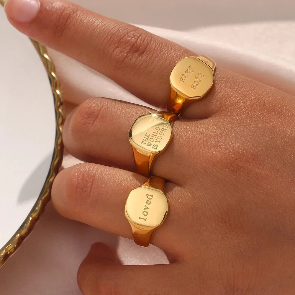 Positive affirmation engraved rings 481002
