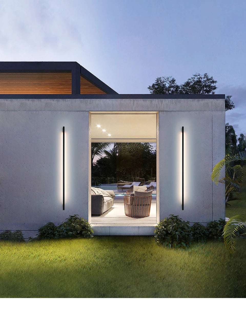 PREMIER HOME FIXTURES Outdoor Light Black Minimalist Long Strip Outdoor LED Wall Sconce