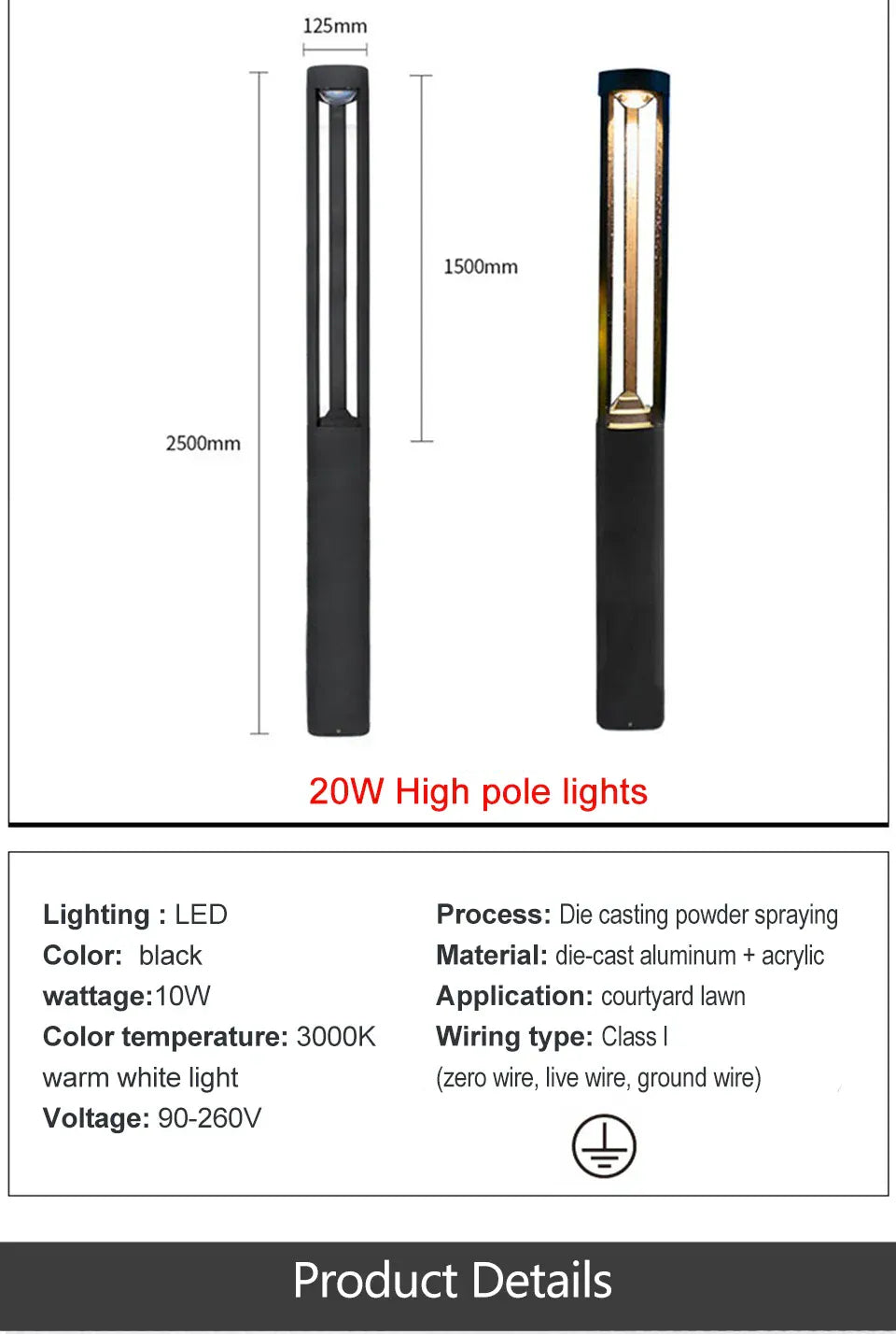 PREMIER HOME FIXTURES Outdoor Light Black Modern Outdoor LED Bollard Light