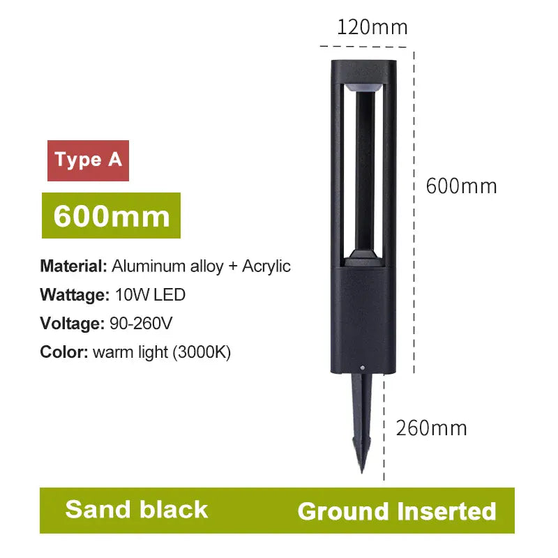 PREMIER HOME FIXTURES Outdoor Light Warm White / A 60cm ground insert Black Modern Outdoor LED Bollard Light