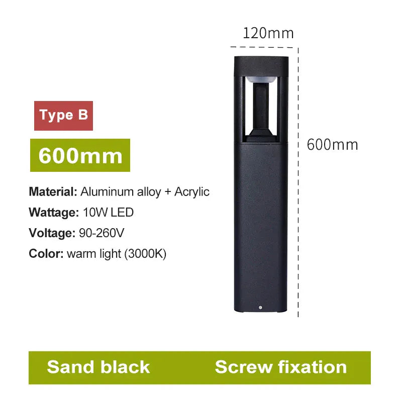 PREMIER HOME FIXTURES Outdoor Light Warm White / B 60cm screw fix Black Modern Outdoor LED Bollard Light