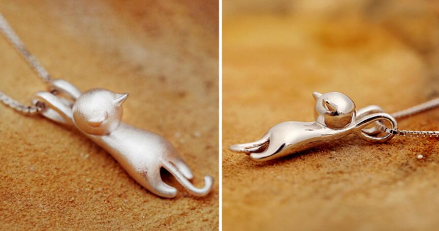 Elegant Cat Pendant Necklace in Sterling Silver